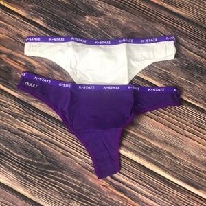 NUYU KSU Kansas State University Wildcats 2 Thong Set Purple White NEW Womens S